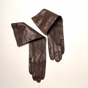 Vintage Grandoe Long Leather Gloves Chocolate Brown Unlined size 7,5